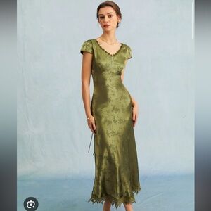 Green Satin Midi Dress